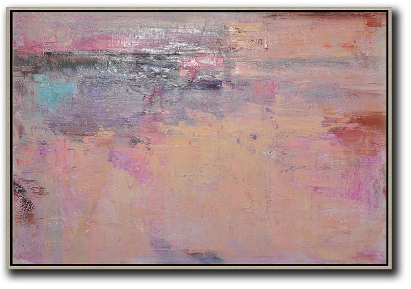 Oversized Horizontal Contemporary Art,Original Abstract Painting Canvas Art,Nude,Pink,Purple,Brown